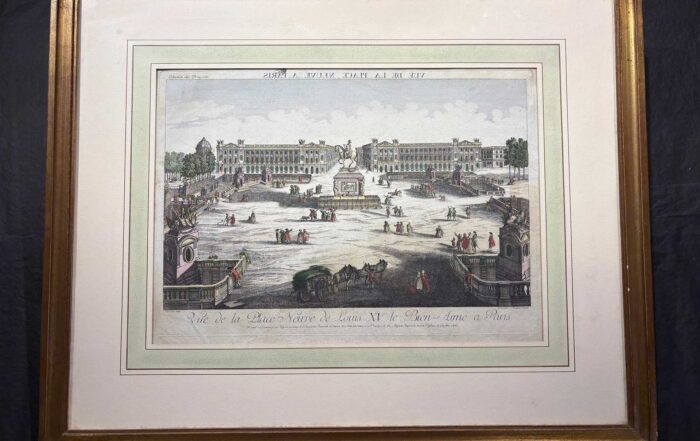 Framed Antique Engraving of Place de Louis XV le Bien-Aime, today known as Place de La Concorde