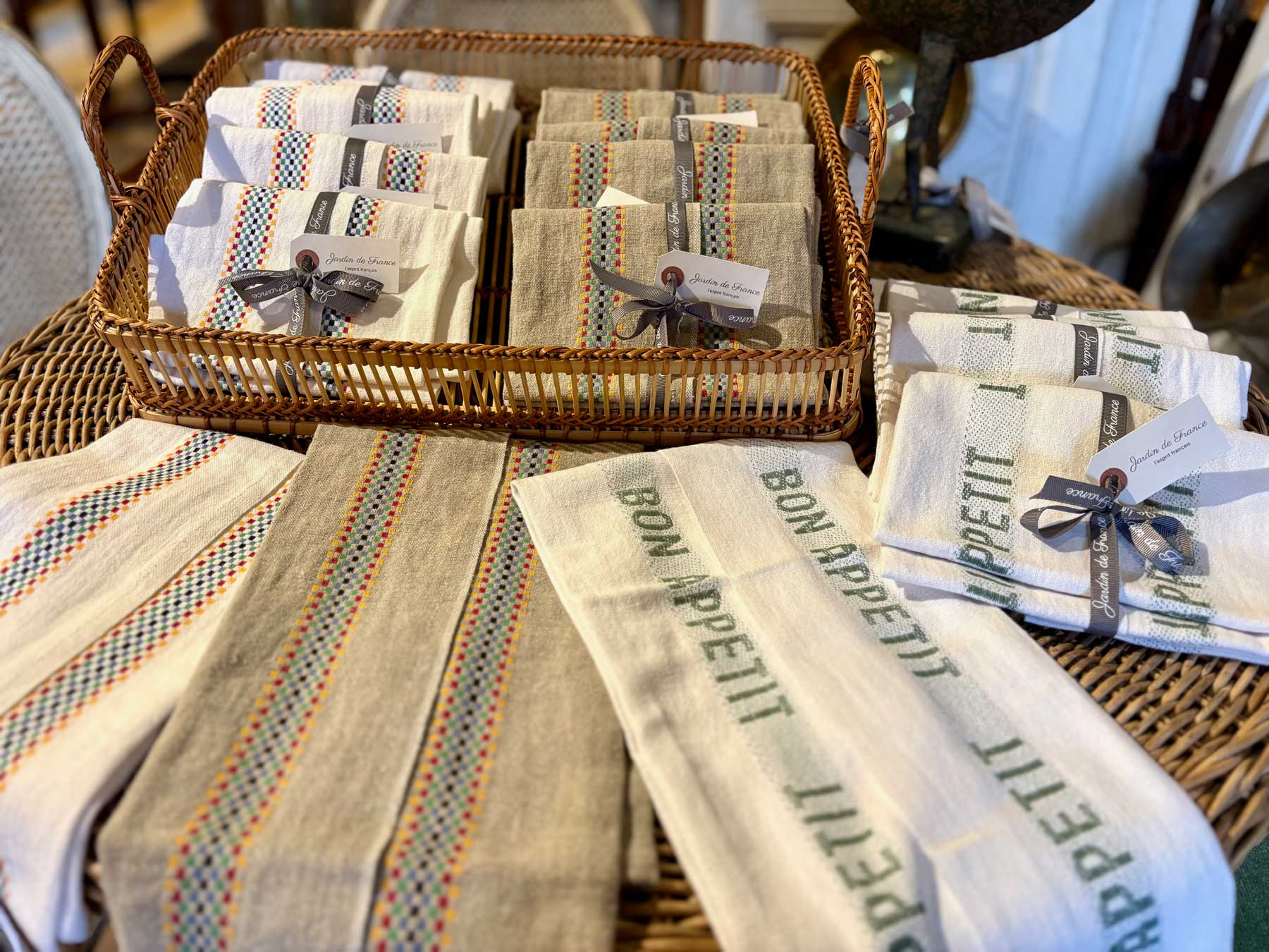 A display of Charvet Torchons Kitchen Towels