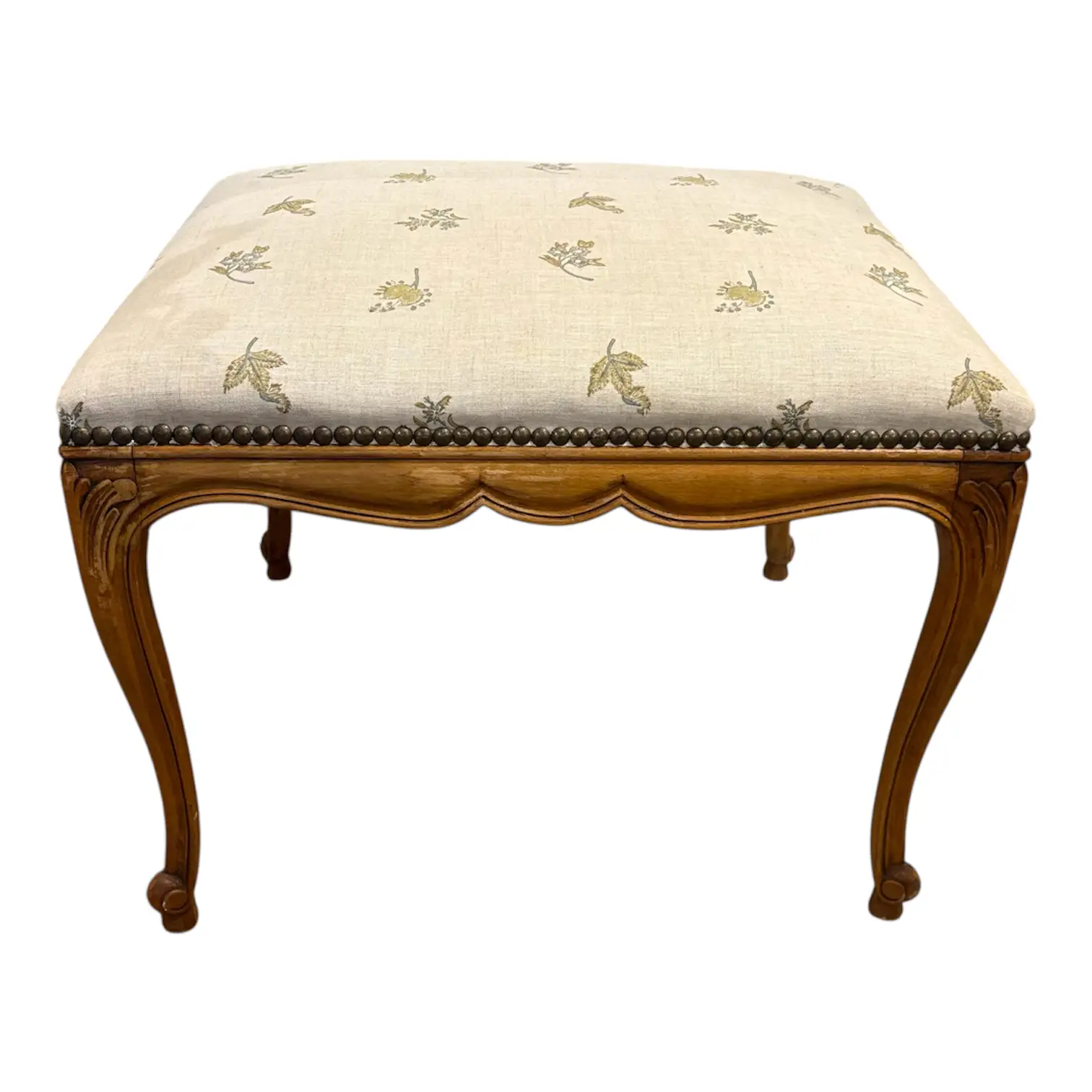 Louis XV-Style Oak Upholstered Tabouret Stool