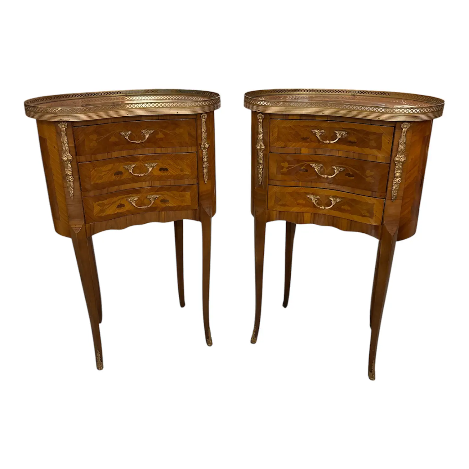 Pair of Louis XV Style Marquetry Tables with Ormolu Mounts
