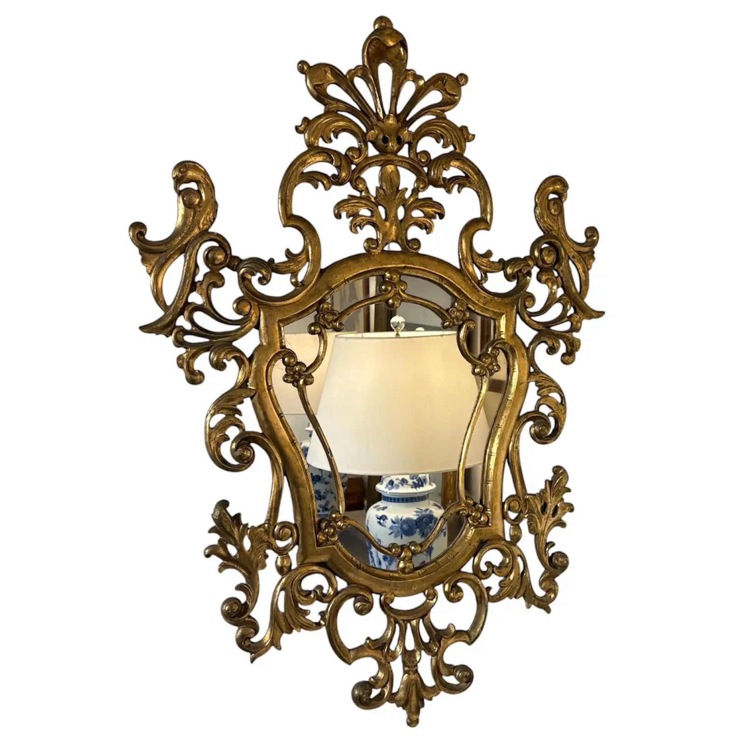 Rococo Revival Giltwood Mirror with Foliate Crest
