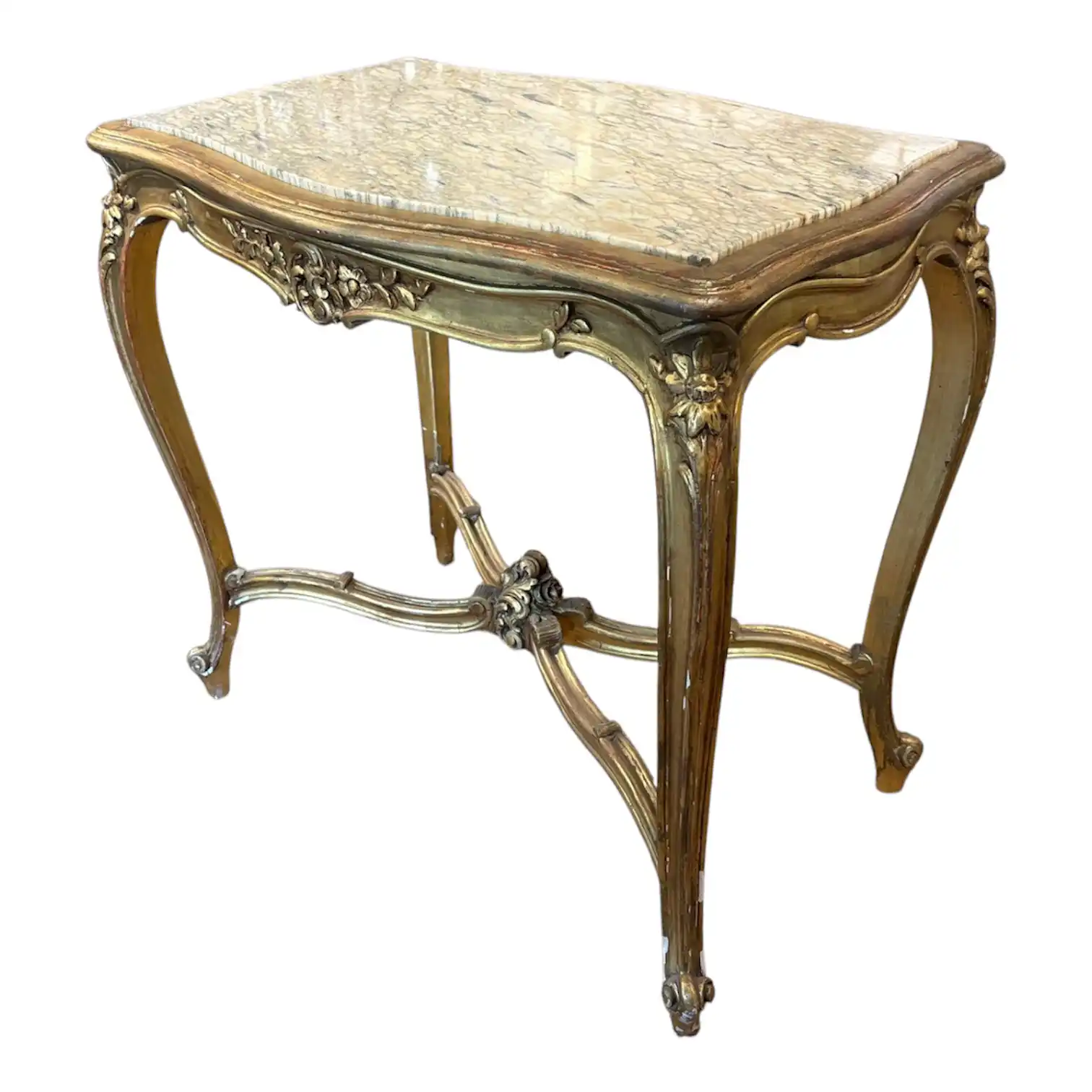 French Napoleon III Giltwood Console Table with Marble Top